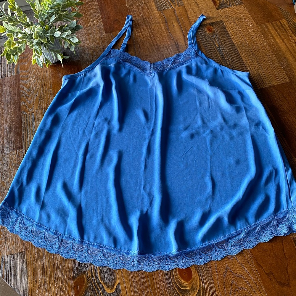 Torrid Blue Chiffon Lace Trim Cami